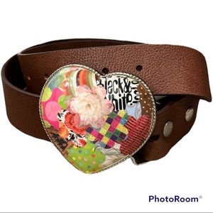 Boutique handcrafted heart decoupage belt buckle and leather strap Medium